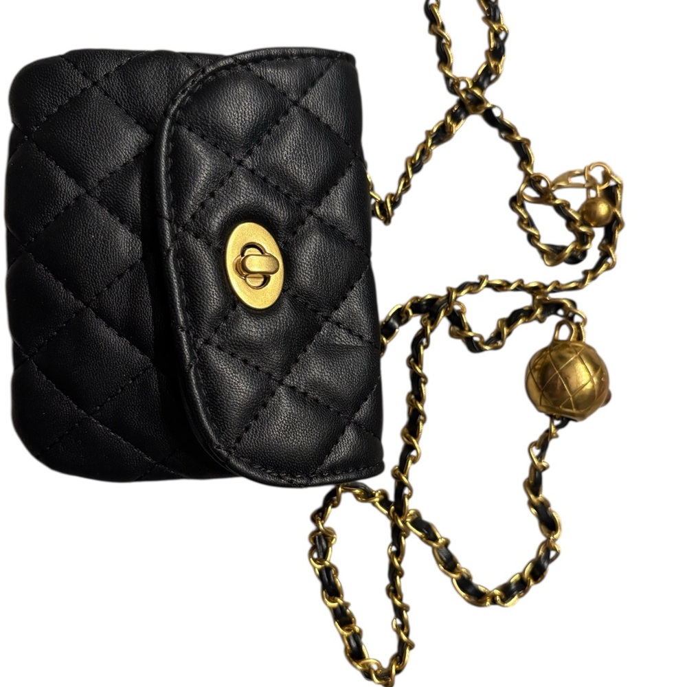 Chic Black Quilted Mini Bag with Gold Chain /crossbody